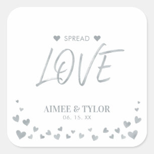 Silberne Herzen verbreiten die Liebe Hochzeitsguns Quadratischer Aufkleber