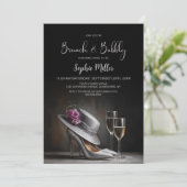 Silberne High Heels Brunch und Sekt Einladung (Stehend Vorderseite)