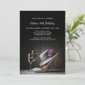 Silberne High Heels Geburtstagsfeier Einladung (Stehend Vorderseite)