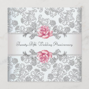 Silberne Hochzeit Damaskus-Rosa 25. Hochzeitsjubil Einladung