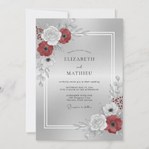 Silberne Hochzeit mit Karmesinroter Blüte Einladung