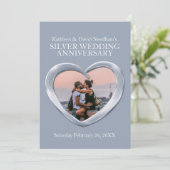 Silberne Hochzeitsherz Foto 25 Jahre laden ein Einladung (Stehend Vorderseite)