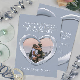 Silberne Hochzeitsherz Foto 25 Jahre laden ein Einladung