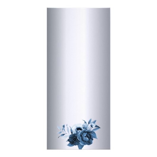Silberne Hochzeitskarte blaue Blumen elegante mode Werbekarte (Hinten)