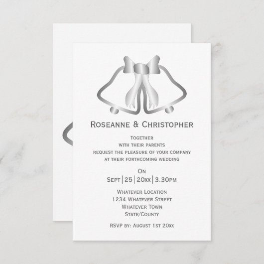 Silberne Hochzeitsluftholzenglocken Einladung (Vorne/Hinten)