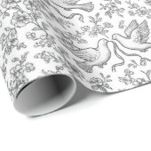 Silberne Hochzeitstauben mit Bändern und Blumen Geschenkpapier (Rolleneckpunkt)