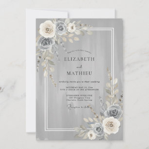 Silberne Holzkohle-Rosen-Hochzeit Einladung