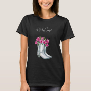 Silberne Howdy Cowgirl Stiefel Rosa Blumen   T-Shirt