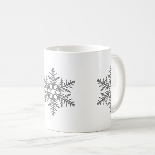 Silberne Imitat-Glitzer-Schneeflocke Kaffeetasse (VorderseiteRechts)