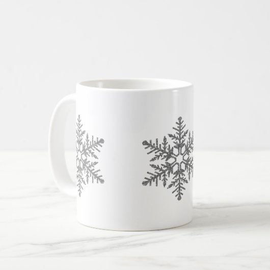 Silberne Imitat-Glitzer-Schneeflocke Kaffeetasse (Vorderseite Links)