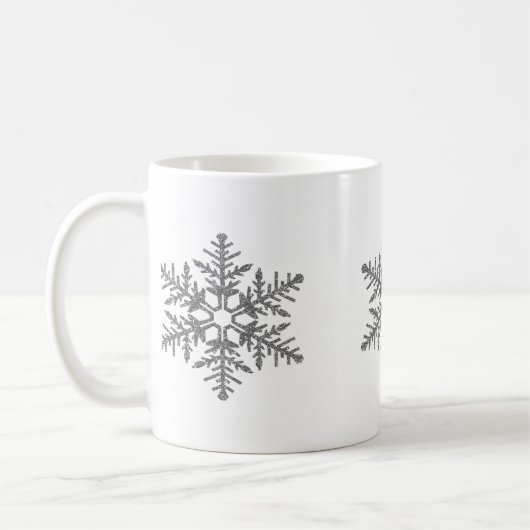 Silberne Imitat-Glitzer-Schneeflocke Kaffeetasse (Links)