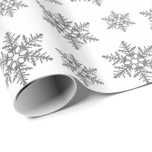 Silberne Imitat-Glitzer-Schneeflocken Geschenkpapier (Rolleneckpunkt)