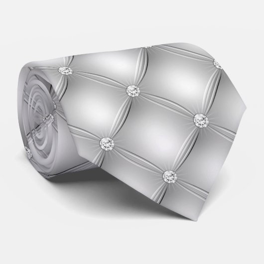 Silberne Imitate Diamond Extravagant Luxus Krawatte (Gerollt)