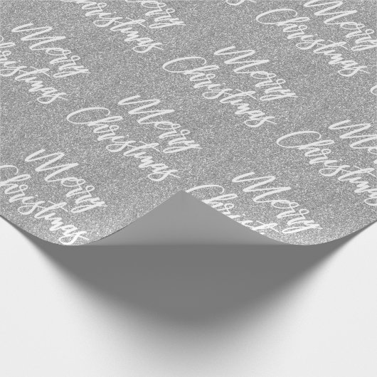 Silberne Imitate Glitzer Frohe Weihnachtskalligrap Geschenkpapier (Ecke)