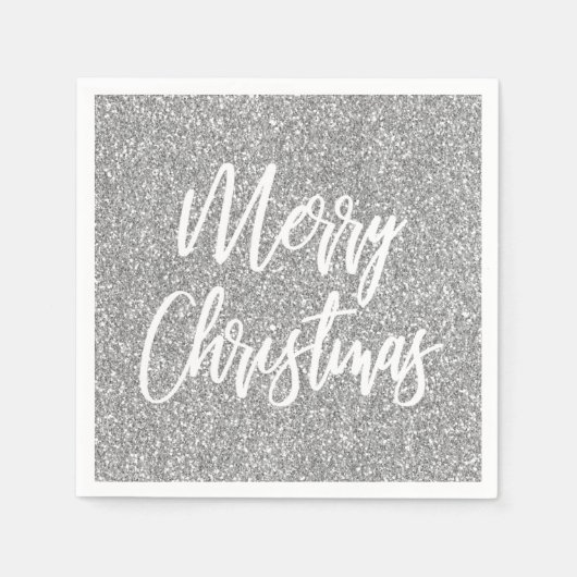Silberne Imitate Glitzer Frohe Weihnachtskalligrap Serviette (Vorderseite)