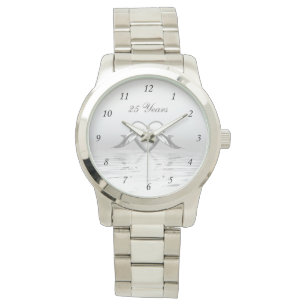 Silberne Jahrestags-Delphine und Herz Armbanduhr