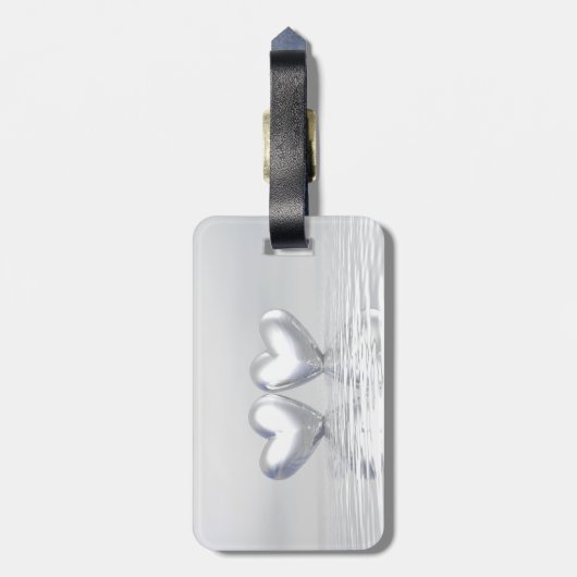 Silberne Jahrestags-Herzen Gepäckanhänger (Rückseite vertikal)