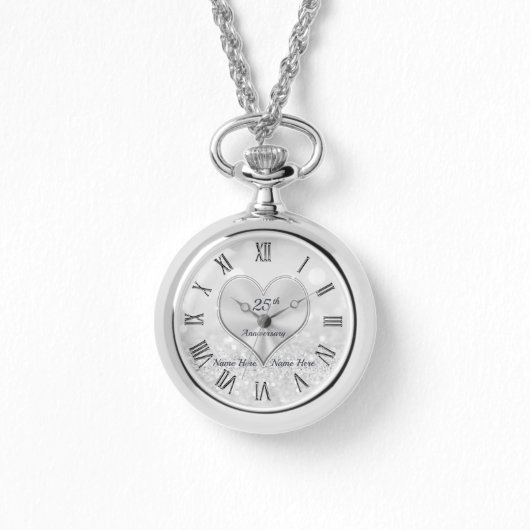 Silberne Jubiläumsgeschenke für Ehefrau, Pendant W Armbanduhr (Vorderseite)