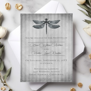 Silberne Juwelen-Libellen-Hochzeit Einladung