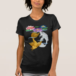 Silberne Koi-Rosa und rosa Lilien-T - Shirts