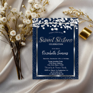 Silberne Konfetti-Punkte in Marineblau Sweet 16 Einladung
