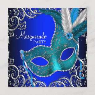 Silberne königliche und Türkisblaue Maskenparty Einladung