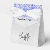 Silberne königsblaue Glitzer Glitzern Danke Geschenkschachtel (Vorderseite)
