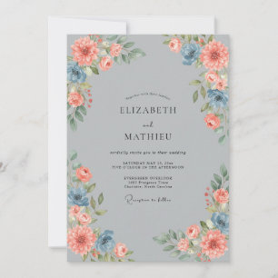 Silberne Korallenmalerei-Hochzeit Einladung
