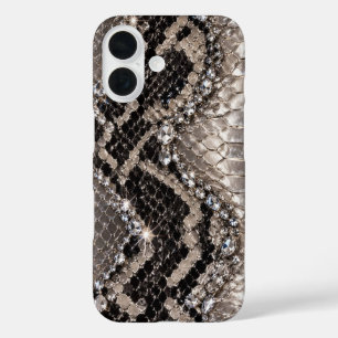 Silberne Kristall-Schlangenhaut Luxus iPhone 16 Hülle