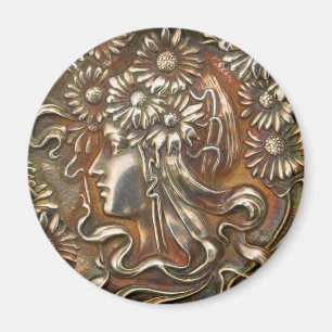 Silberne Lady Art Nouveau Vintage Kostümschmuck Magnet