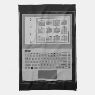 Silberne Laptop-Tasten 2026 Kalender Schwarz Geschirrtuch