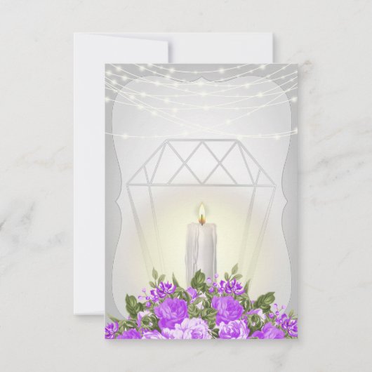 Silberne Laterne und Lila Blüten Einladung (Rückseite)
