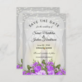 Silberne Laterne und Lila Blüten Einladung (Vorne/Hinten)