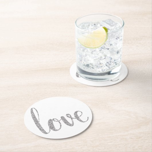 Silberne Liebe-Untersetzer, Glitter, rund Runder Pappuntersetzer (Vor Ort)