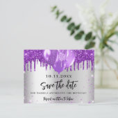 Silberne lila Ballons - Geburtstag Save the Date Ankündigungspostkarte (Stehend Vorderseite)