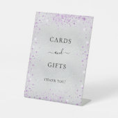 Silberne lila Glitzer-Staubkarten - Geschenkzeiche Sockelschild (Vorderseite)