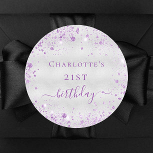 Silberne lila Glitzer-Staubmonogramm Runder Aufkleber