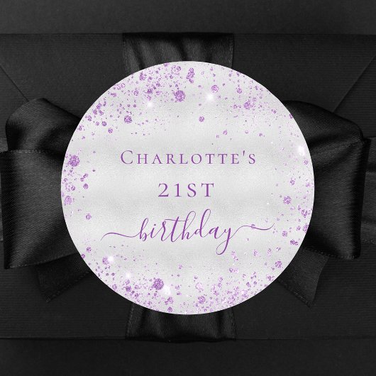 Silberne lila Glitzer-Staubmonogramm Runder Aufkleber