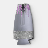 Silberne lila Glitzer Tropfen Flaschenkühler (Rückseite)