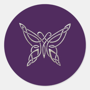 Silberne Lila keltische Schmetterlingsknoten Runder Aufkleber