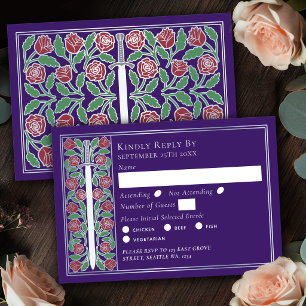 Silberne lila mittelalterliche florale Schwert Hoc RSVP Karte