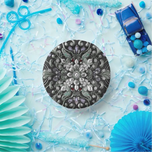 Silberne Lila Papierschalen Pappteller (Party)