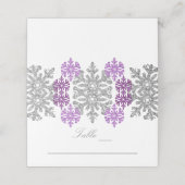 Silberne Lila Schneeflocken Winterhochzeit Platzkarte (Außenseite Aufgefaltet)