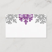 Silberne Lila Schneeflocken Winterhochzeit Platzkarte (Rückseite)