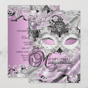 Silberne Lila-Sparkle-Maske Masquerade Quinceanera Einladung