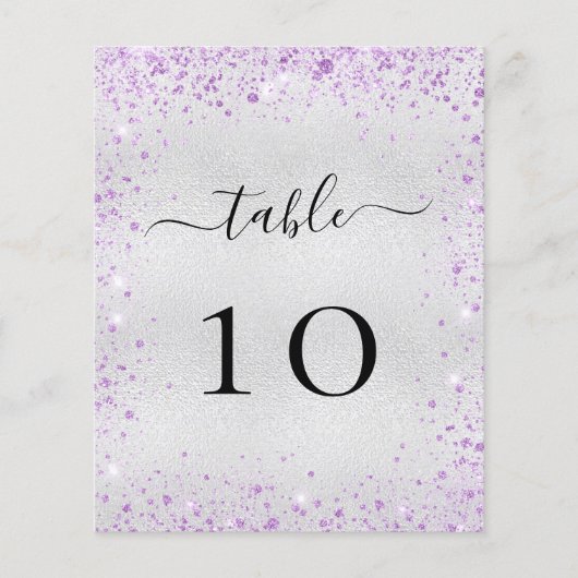 Silberne lila Violett-Glitzer-Tischnummer (Vorderseite)
