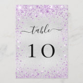 Silberne lila Violett-Glitzer-Tischnummer Einladung (Rückseite)