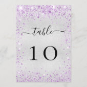 Silberne lila Violett-Glitzer-Tischnummer Einladung (Vorderseite)
