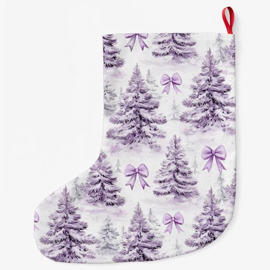 Silberne Lila Weihnachtsbaumen Bows Großer Weihnachtsstrumpf (Rückseite)