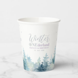 Silberne Lila Winter Onderland 1. Geburtstagsfeier Pappbecher